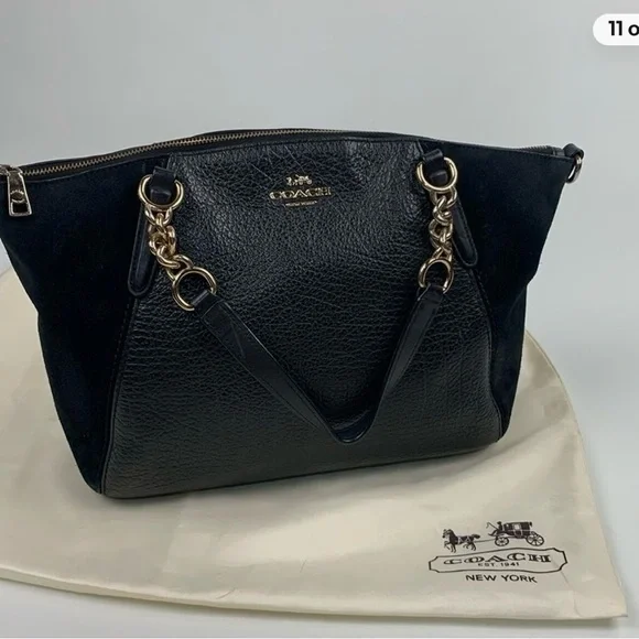 COACH Purse Black Mixed Leather & Suede Tote Bag w/ Gold Hardware ➕ FREE ITEM!⬇️ - Picture 13 of 16